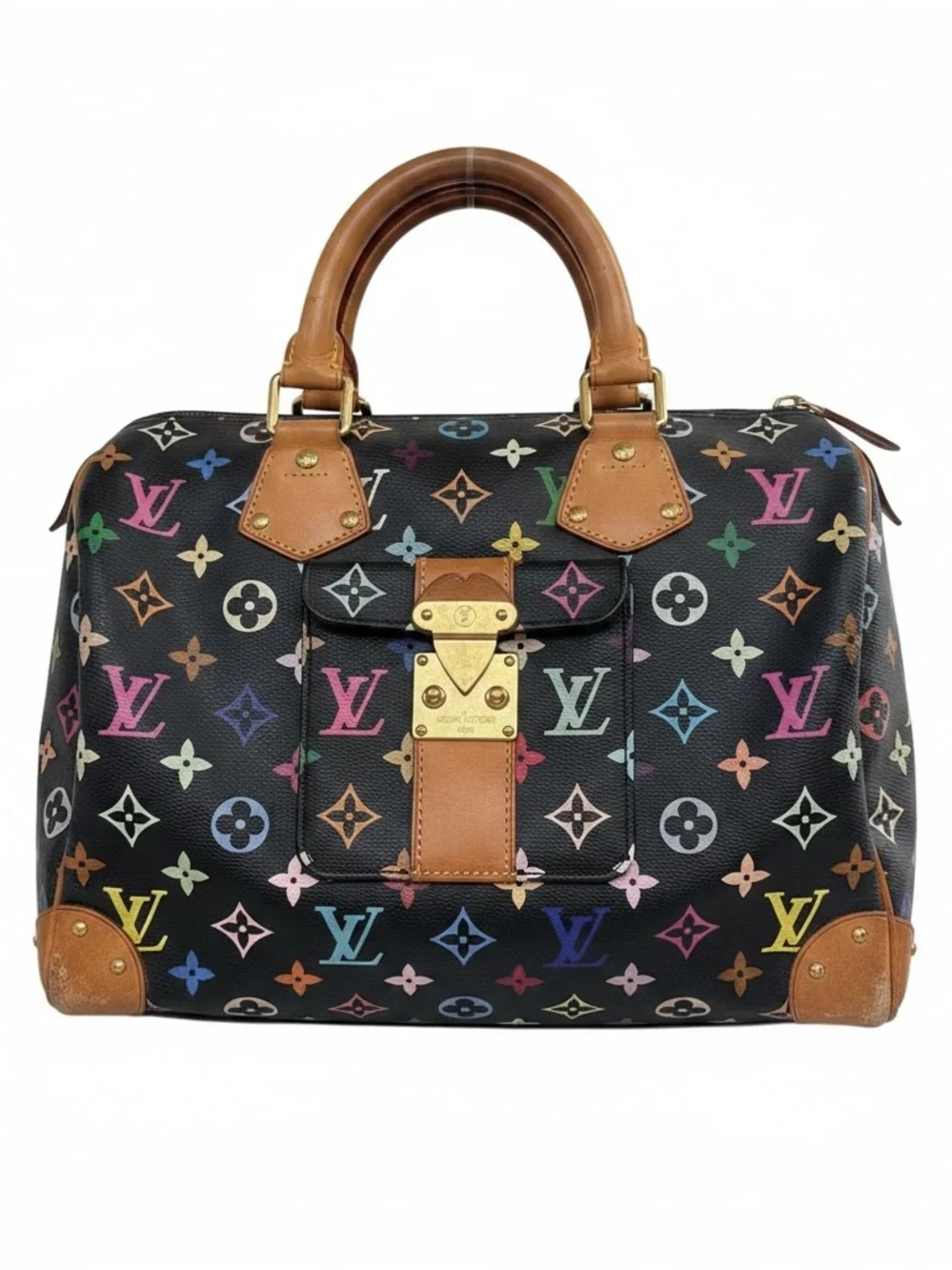 Louis Vuitton Black Monogram Multicolor Speedy 30 SLock Handbag Takashi Murakami